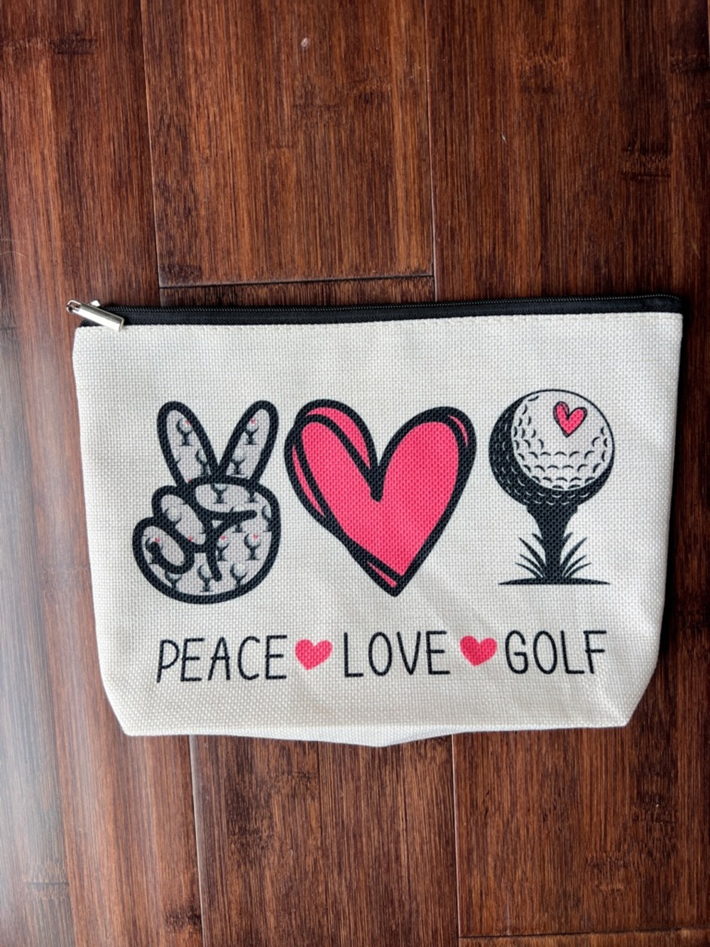 Peace Love Golf Toiletry Zippered Pouch Travel Bag 10x7x2 Cute!